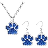 Dreuyet Paw Necklace and Earrings Set for Women Glitter Cute Dog Cat Pet Paw Print Pendant Necklace Earrings Lovely Animal Charm Jewelry Set Gifts