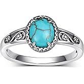 Biduanro Genuine Turquoise Ring for Women 925 Sterling Silver Western Ring Vintage Boho Western Nature Gemstone Genuine Turquoise Jewelry for Women