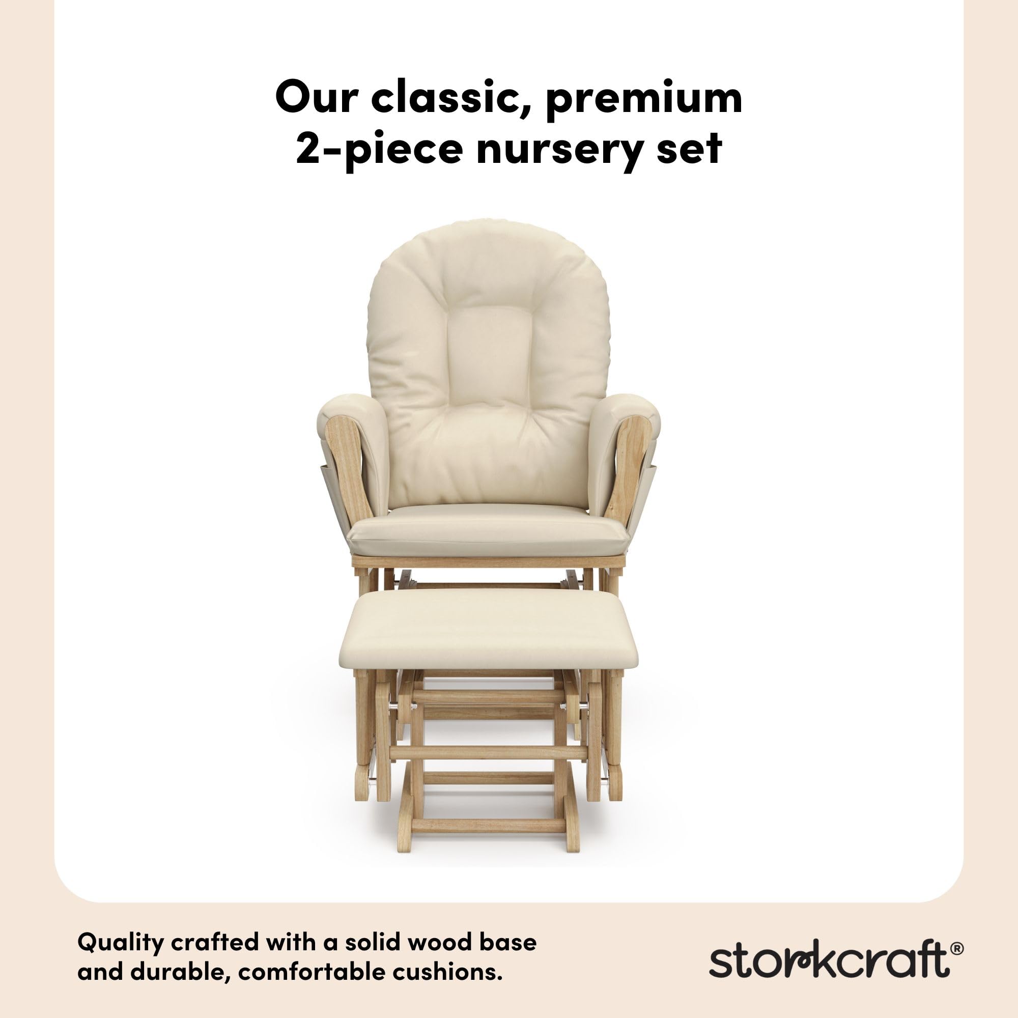 Storkcraft Premium Hoop Glider & Ottoman (Natural/Beige) — GREENGUARD Gold Certified Nursery Glider, Solid Wood Craftsmanship, Smooth-Gliding Nursery Chair and Ottoman, Award-Winning