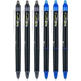 PILOT FriXion Synergy Clicker Retractable &amp; Erasable Gel Ink Pens, 0.5mm Extra Fine Point, 6-pack (Black/Blue)