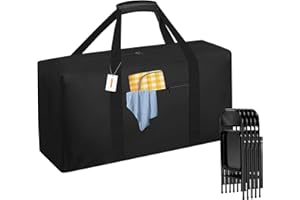 CSOKRE Heavy Duty Folding Chair Storage Bag, [Thick Fabric+Front Pocket] 40.5" x 12.2" x 20",For Metal/Plastic/Wooden Chairs, Large Waterproof Carry Bag with Sturdy Pad Handle,Black, (Only bag)