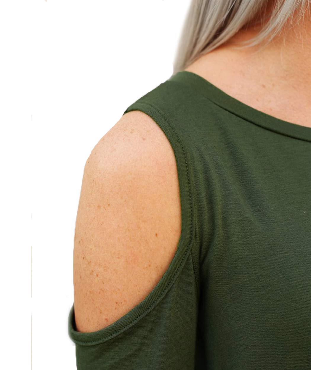 Eanklosco Women\'s Long Sleeve Cold Shoulder Cut Out T Shirts Casual Knot Tunic Tops (Army Green, 2XL)