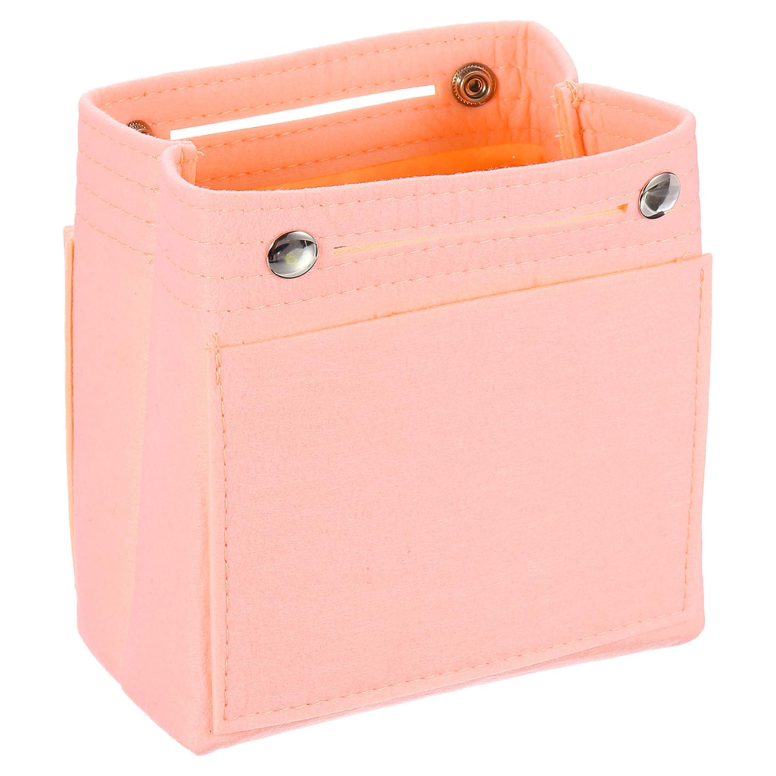 View 1 of uxcell Purse Organizer Insert, Portable Felt Organizer Bags with Snap Multiple Compartments Purse Liner for Domed Satchel, Tote Bag, Handbag Shaper (7" x 4" x 6.3", Pink)