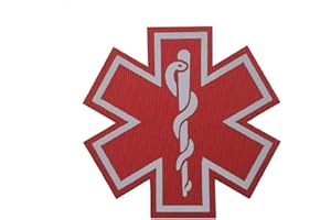 VEELKROM IR Reflective Medic Patches Infrared EMS EMT Medical Paramedic Star of Life Morale Badge Glow Dark Emblem Tactical Military Combat Hook and Loop Tags (Red)