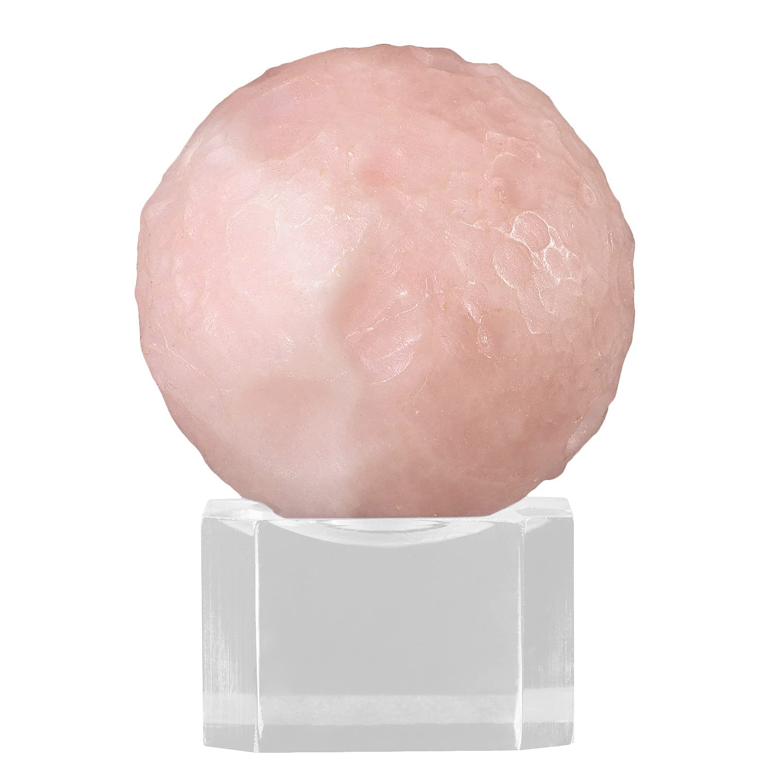 mookaitedecor Natural Rose Quartz Moon Crystal Ball Sphere Ornament with Acrylic Stand for Home Office Display Decor, Healing Crystal Gift, Small Pink Planet Ball Decorative Stone, Diameter 1.5-1.7"