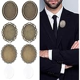 SUNNYCLUE 1 Box 6pcs Brooch Pin Making Kit Cabochon Bezel Tray Tibetan Style Alloy Metal Antique Photo Badge Pin Basic Blank Bezel Include 6pcs Glasses Cabochon for Jewelry Making Women DIY Crafting