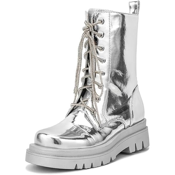Amazon.com | sexytag Women's Combat Riding Boots Silver Lace up