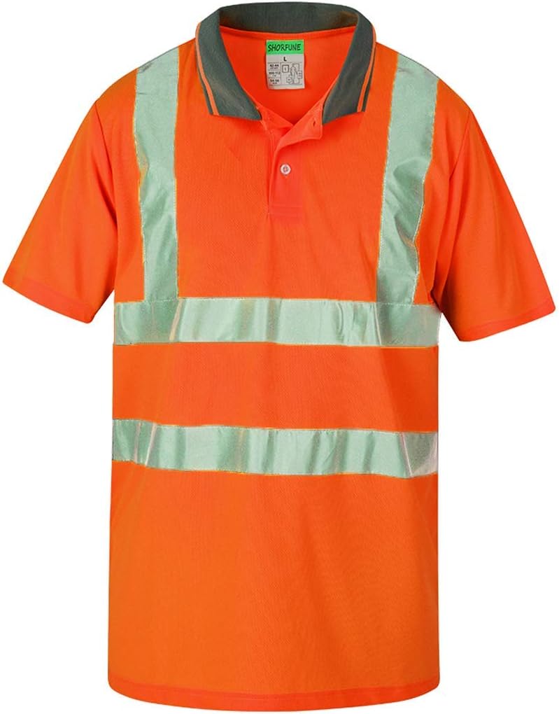 SHORFUNE High Visibility Polo Shirt with Reflective Strips, Orange, ANSI/ISEA Standards, XL