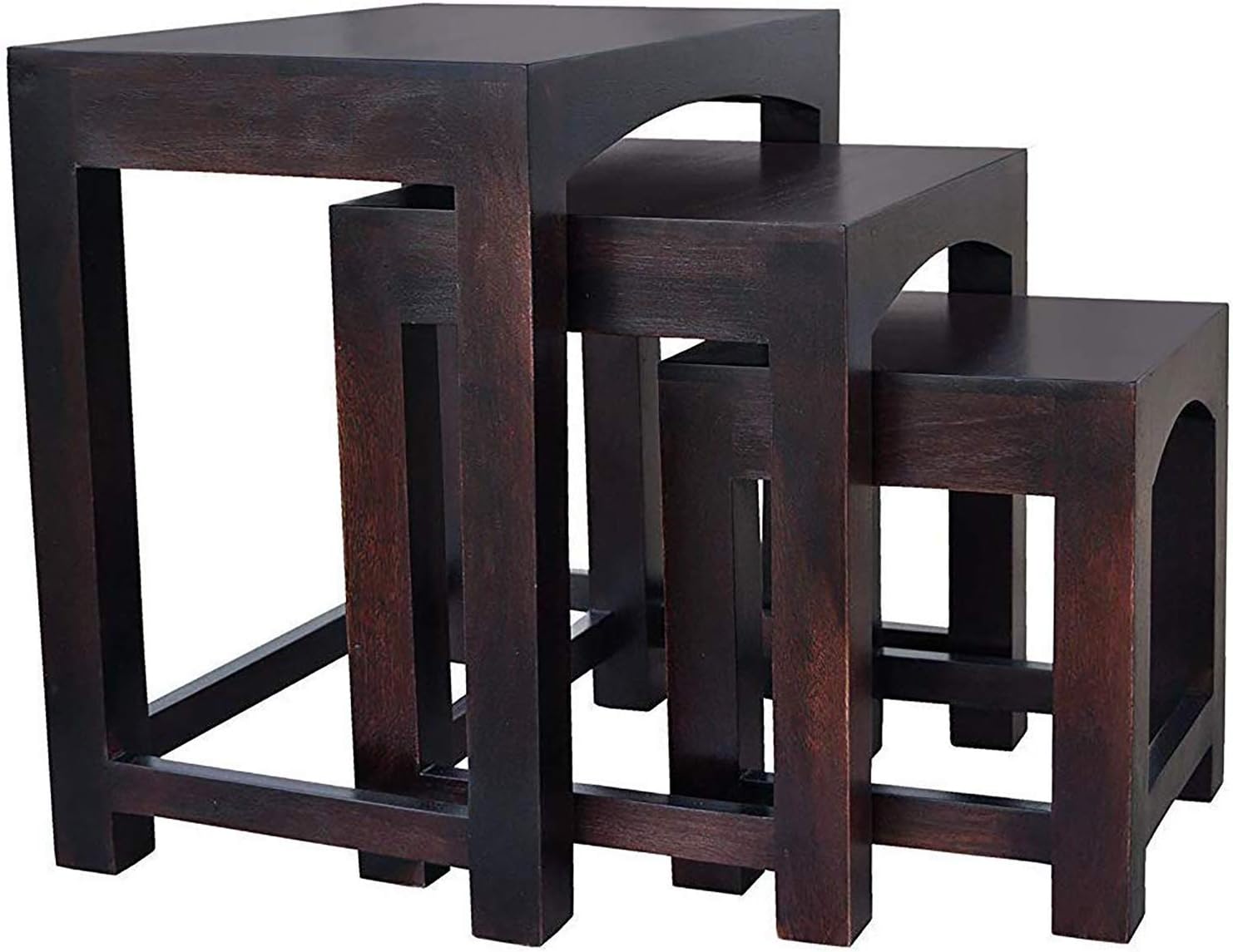 MODWAY Sheesham Wood Nesting Table Set of 3 Stools for Living Room