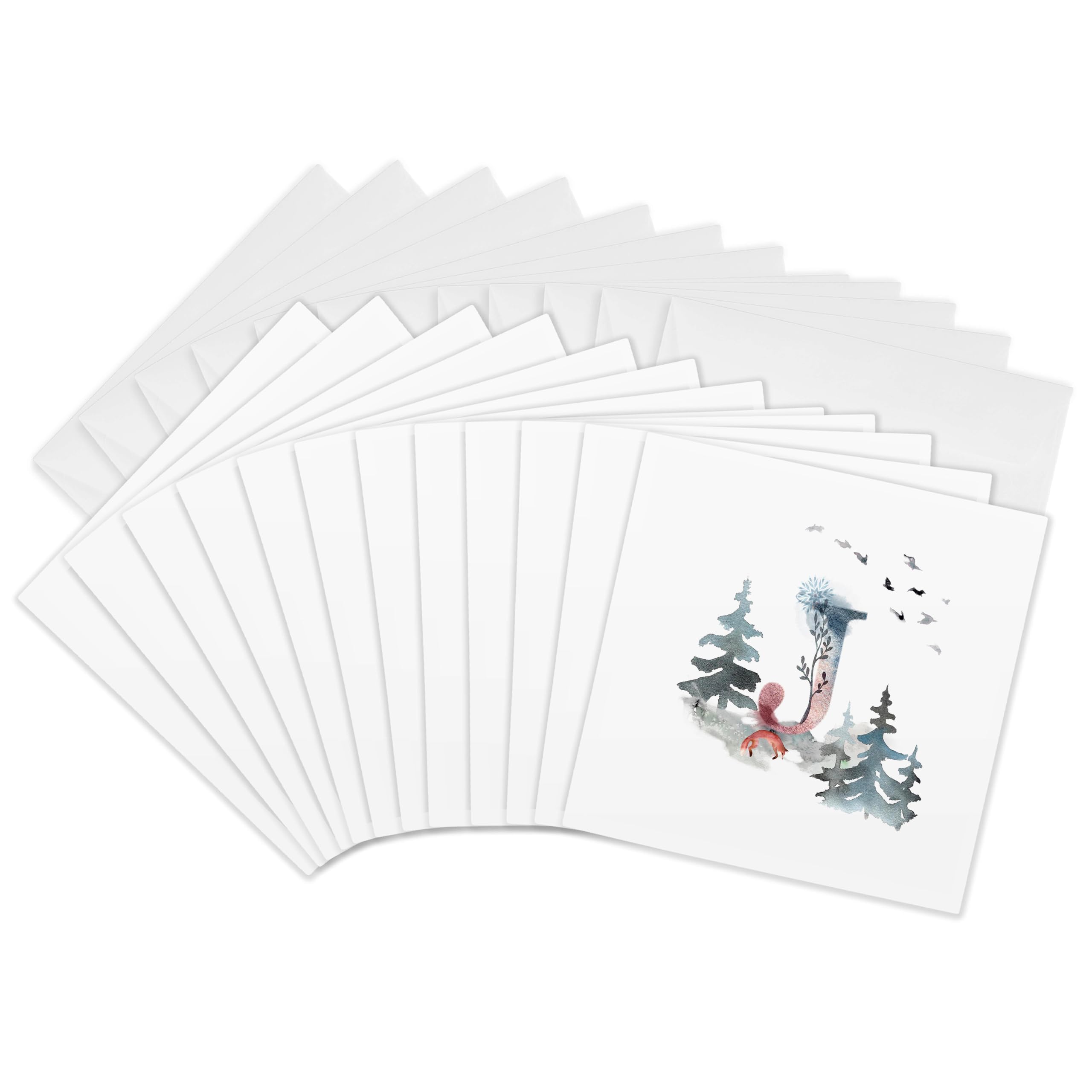 3dRose gc_275505_2 6 x 6-Inch "Letter J Personal Wood Animal Watercolor Monogram Personalized Initial" Greeting Card (Set of 12)