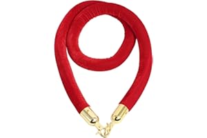 NovelBee 10 Feet Velvet Rope with Stainless Steel Hooks,Crowd Control Stanchion Post Queue Line Barrier (Red, Gold Hook)