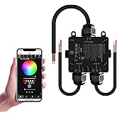 WeGoIOT Waterproof ESP32 WLED Controller with Mic , Project for Pool Boat Landscape Outdoor Lights IP65 Dynamic RGB IC DIY Lighting WiFi APP Control for WS2812B DC5-24V RGBW LED Controller (2 Channel)