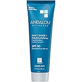 Andalou Naturals Clear Skin Mineral Face Sunscreen SPF 30 - Daily Shade Pollution Defense Facial Sunblock Lotion with Zinc Oxide - Lightweight, Non-Greasy, Non-comedogenic, Fragrance-Free - 2.7 fl oz