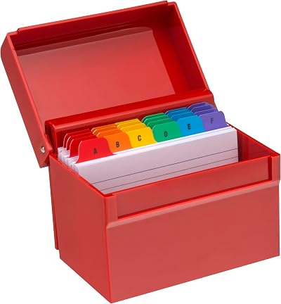 Osco Red Hi-Gloss Index Box with A-Z Dividers and 100 Cards