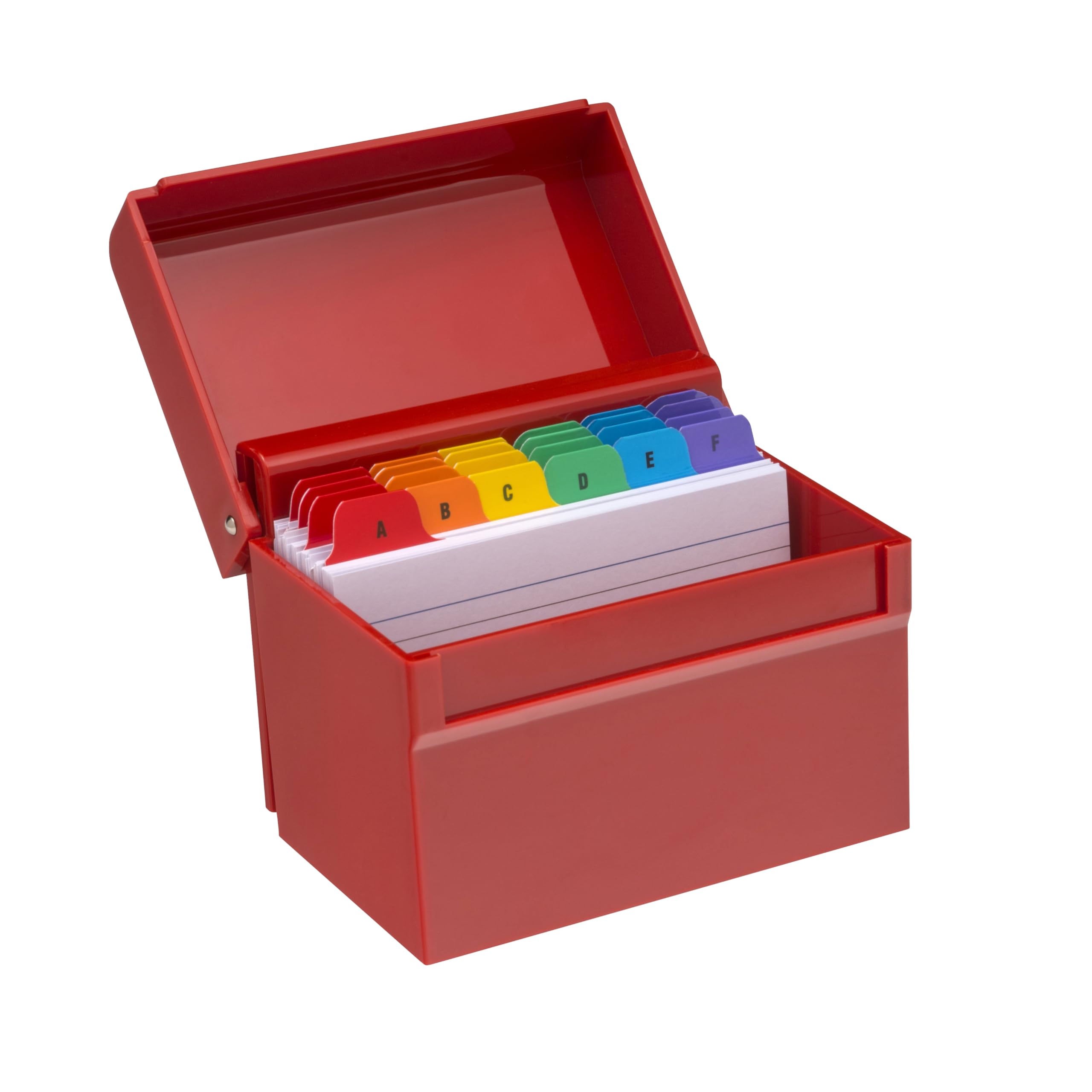 Osco Small Red Hi-Gloss Plastic Index Box, A to Z Divider Tabs, 100 Lined Note Cards, Ruled Revision Flash Cards, Recipe Notes, Office Contacts Filing, Holds 6" × 4" cards (148 × 105 mm)