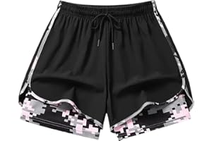 Gym Shorts for Women Fashion 2 in 1 Swim Shorts Workout Athletic Gym Pant Camo Liner Quick Dry Shorts with Pockets