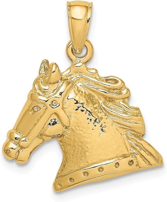 14ct Gold Horse Head 2 d and Textured Charm Pendant Necklace Jewelry