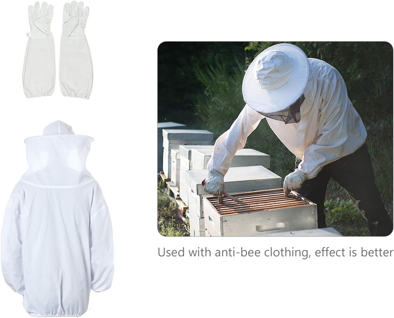 FEIGO Beekeeping Gloves Goatskin Protective Gloves Goatskin Leather Beekeeper's Glove with Long Canvas Sleeve & Elastic Cuff Perfect for The Beginner Beekeeper 49CM - Image 4