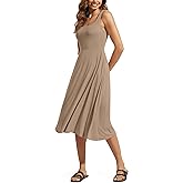 ODODOS Square Neck Midi Dress with Pockets for Women Summer Casual Sleeveless Sundress Flare Tank Dress