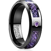 TUNGSTORY Mens Wedding Band with Celtic Dragon 8mm, Black Tungsten Ring Inlaid with Purple Carbon Fiber and CZ, Comfort Fit Rings for Engagement Anniversary, Customizable, Beveled Edges, Size 7-12