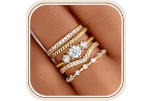 Thunaraz 14K Gold Plated Stackable Gold Rings for Women - Minimalist Non Tarnish Cubic Zirconia Thumb Ring Set - Dainty Gold 