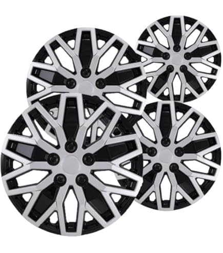 OxGord 17 Inch Black Hubcaps - Set Of 4 Snap-On Wheel Covers For Steel Rims, Silver Finish