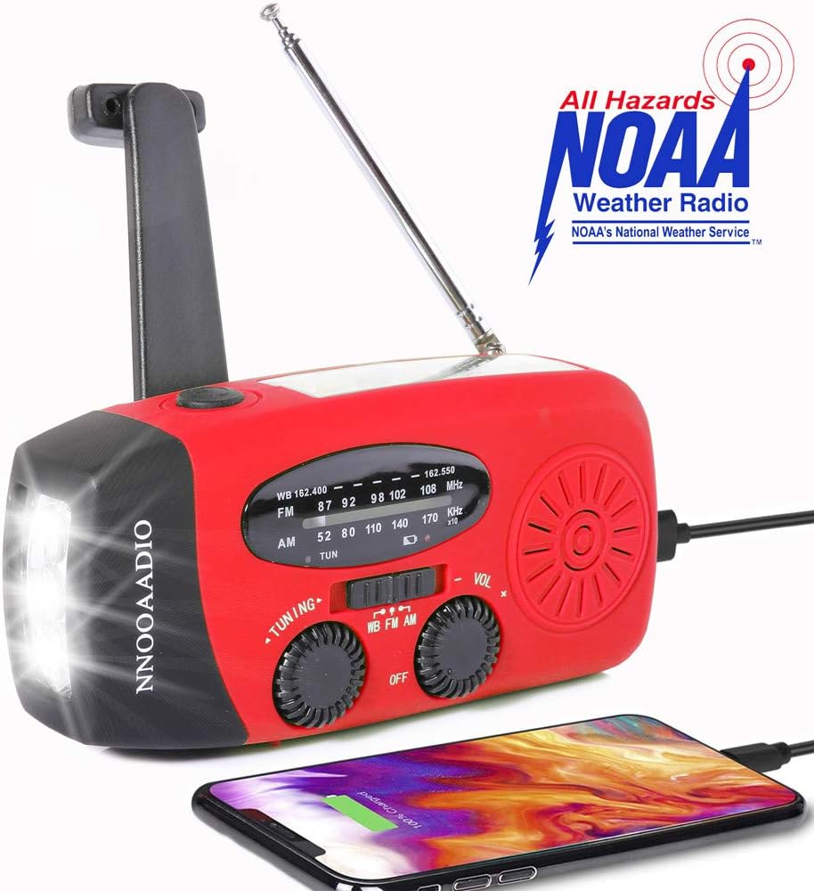 NNOOAADIO Emergency Weather Radio, Hand Crank Solar Battery Operated Survival NOAA AM FM Radio Portable with 3 LED Flashlight Kit, Built-in 1200mAh Power Bank & USB Charger: Home Audio & Theater