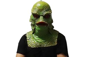 Whbbbj Latex Lizard Man Horror Mask, Halloween Latex Lizard Man Mask Hood, Funny Black Lake Fish Men Monster Ornament, Halloween Gifts, Masquerade Aquatic Masks, Green Fish Monster Masks for Adults