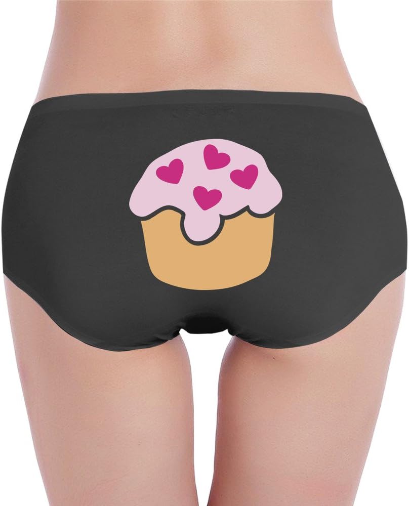 Novelty Cupcake Heart Women's Cotton Bikinis Panties Low Slung Traceless Black