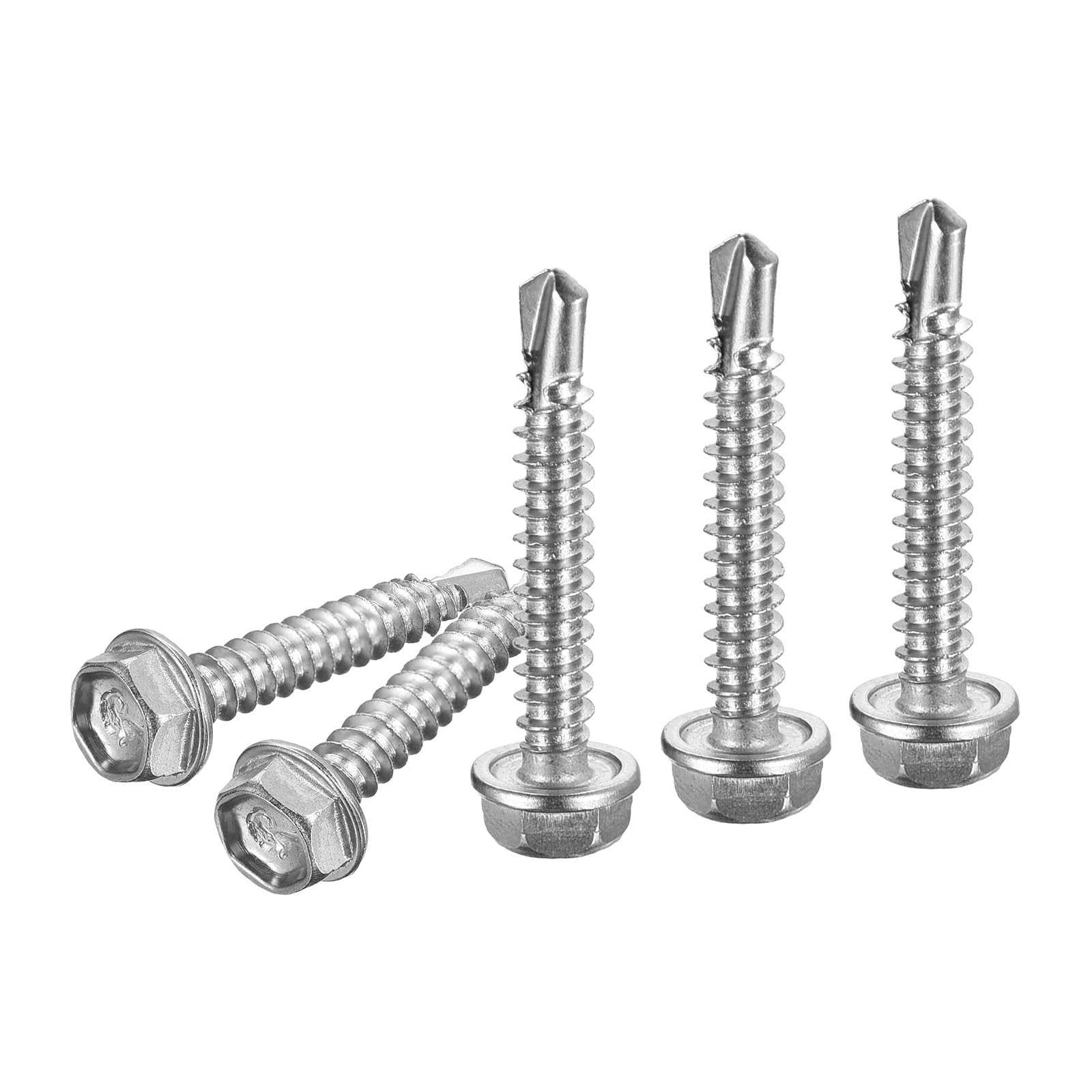 DTGN #8x1-1/4" Hex Washer Head Self Drilling Screws - 50Pack - Good for Machine - 410 Stainless Steel - Self Tapping Sheet Metal Screws