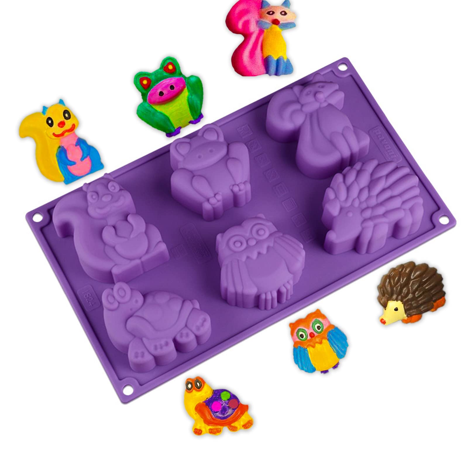 RoseFlower 1Pcs Safari Animal Cake Pan Silicone Baking Mold Wild Zoo Frog Fox Turtle Hedgehog Owl Squirrel Chocolate Candy Jello Soap Crayon Draw Mould Ice Cube Tray Forest Themed Cake Decoration