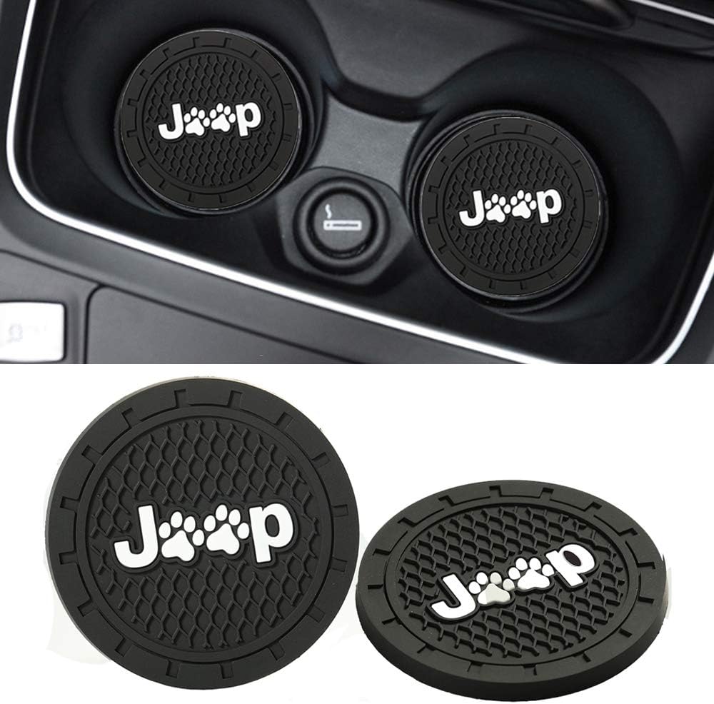 Lipctine 2 PCS 2.75 inches Soft Rubber Pad Set Round Auto Cup Holder Insert Drink Coaster compatible with fit for Jeep Wrangler Liberty Grand Cherokee Renegade Compass Patriot Car Truck SUV 2PCS