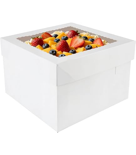 Packpal 40-Pack 12 Inch Cake Boxes With Boards - 20 Boxes & 20 Boards, 12x12x8 White Bakery Box