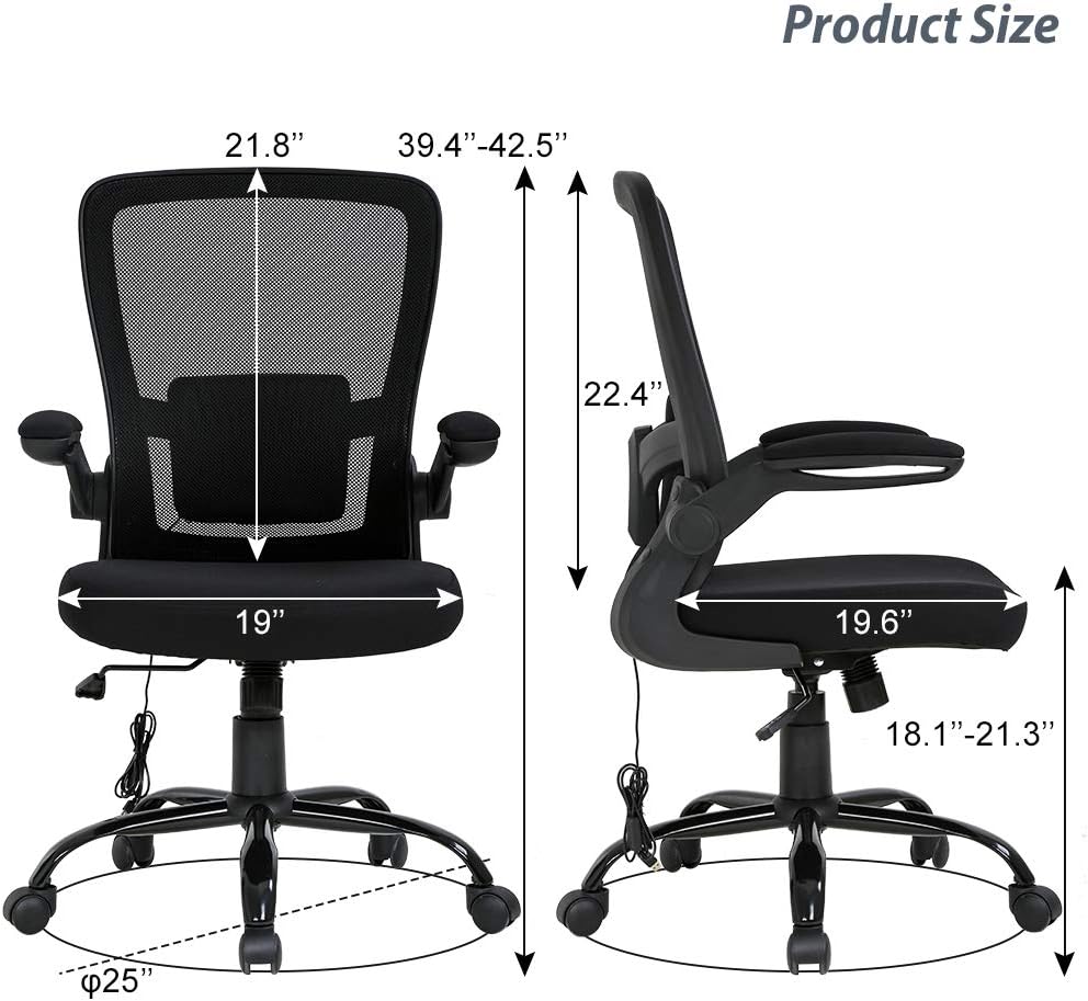 Home Office Chair Ergonomic Desk Chair Mesh Computer Chair Swivel Rolling Executive Task Chair with Lumbar Support Arms Mid Back Adjustable Chair for Adults, Black: Furniture & Decor