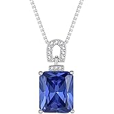 Inpasne Emerald Cut Necklace 925 Sterling Silver Baguette Birthstone Pendant Necklace Jewelry Gifts for Women