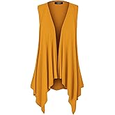 Made By Johnny Women’s Lightweight Sleeveless Cardigan – Draped Open Front Vest with Asymmetrical Hem