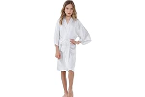 ALHAVONE Girl's Kid's Silky Satin Solid Color Short Kimono Robe for Wedding Birthday Party Spa