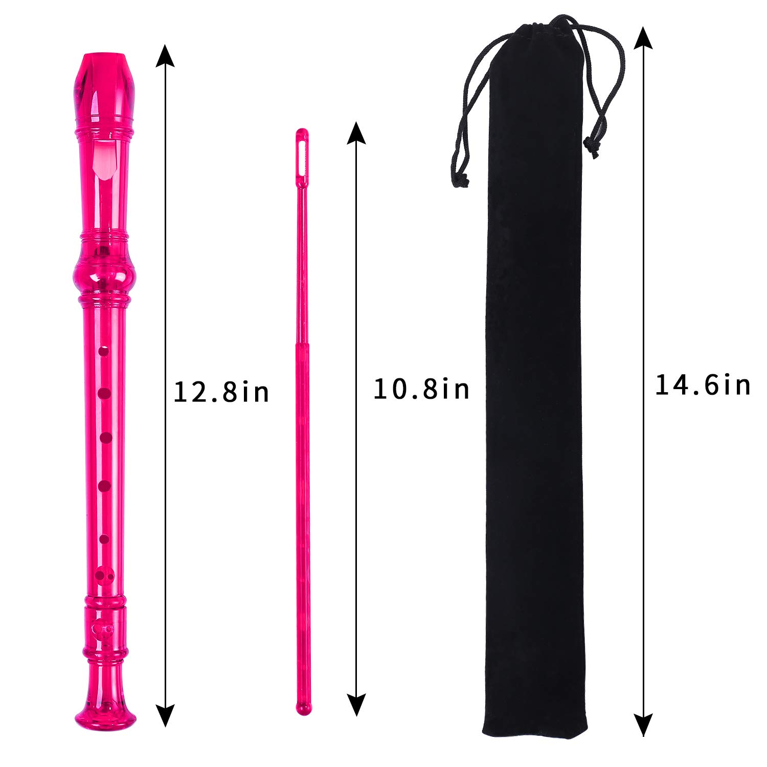 Lot-Yes 8-Hole Soprano Descant Recorder with Cleaning Rod + Case Bag Music Instrument (Crystal Pink)