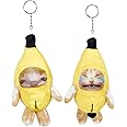 Shappy 2 Pieces Sound Making Banana Cat Keychain 6.5 x 3.9 x 3 Inch Happy Funny Crying Banana Cat Plush Keychain Soft Cat Stuffed Animal Christmas Birthday Gifts Cute Charm (Lovely)