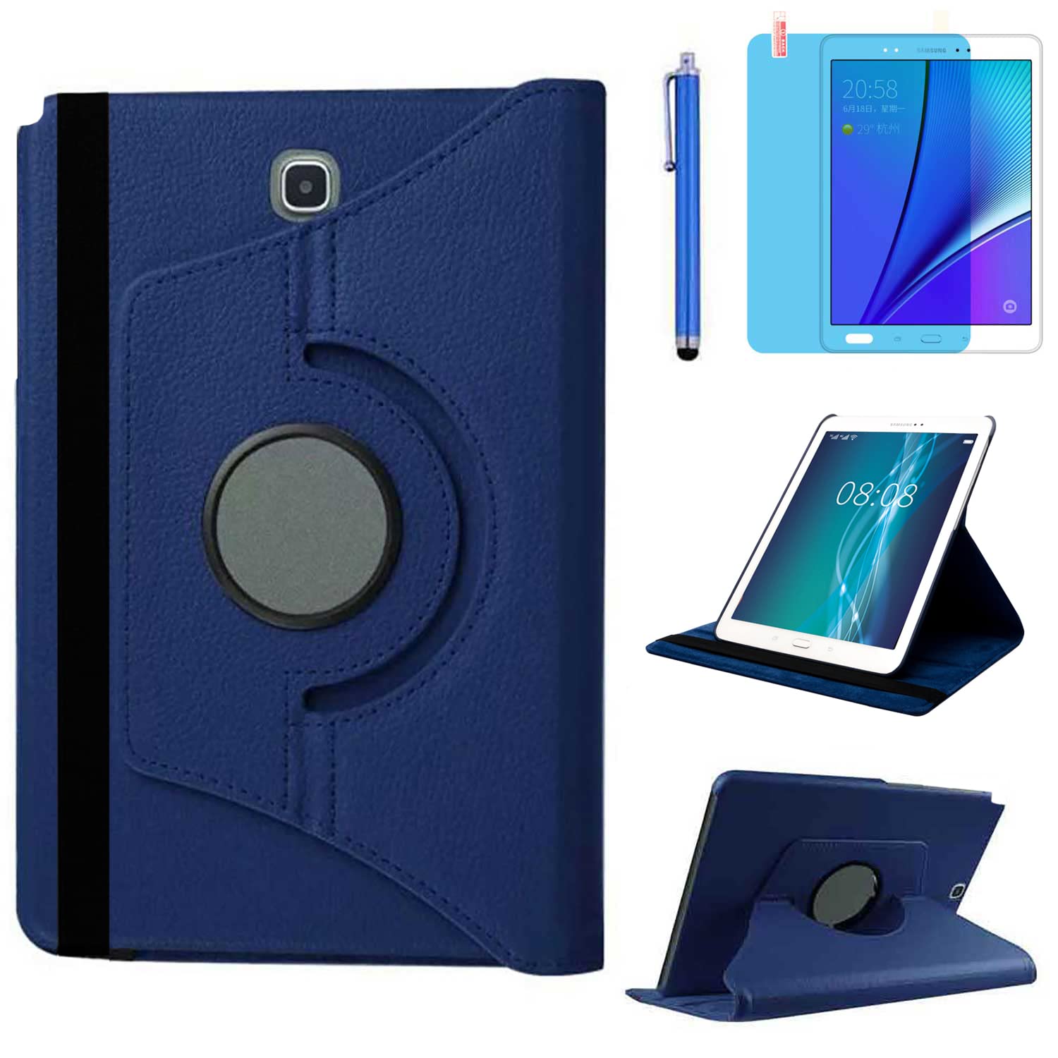 Photo 1 of Case for Samsung Galaxy Tab A 8.0 inch 2015 (SM-T350 T351 T355 SM-P350 P355) - 360 Degree Rotating Stand Case Smart Protective Cover,with Stylus Pen,Screen Film (Deep Blue)