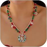 Aonklot Christmas Charm Necklace for Women Snowflake Bow Santa Claus Bell Pendant Gold Chain Dainty Statement Jewelry Gift