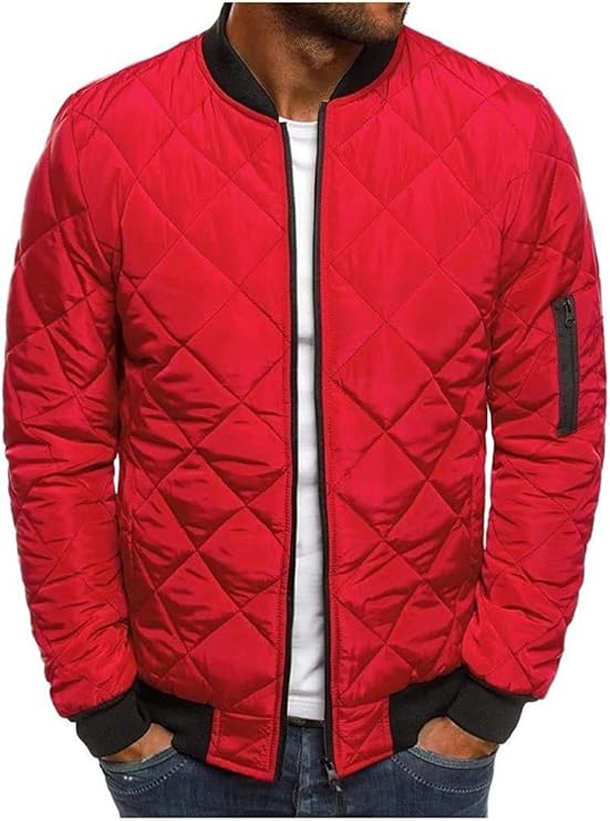 Aysselt Men Fall Winter Slim Standup Collar Zipper Pocket Quilted