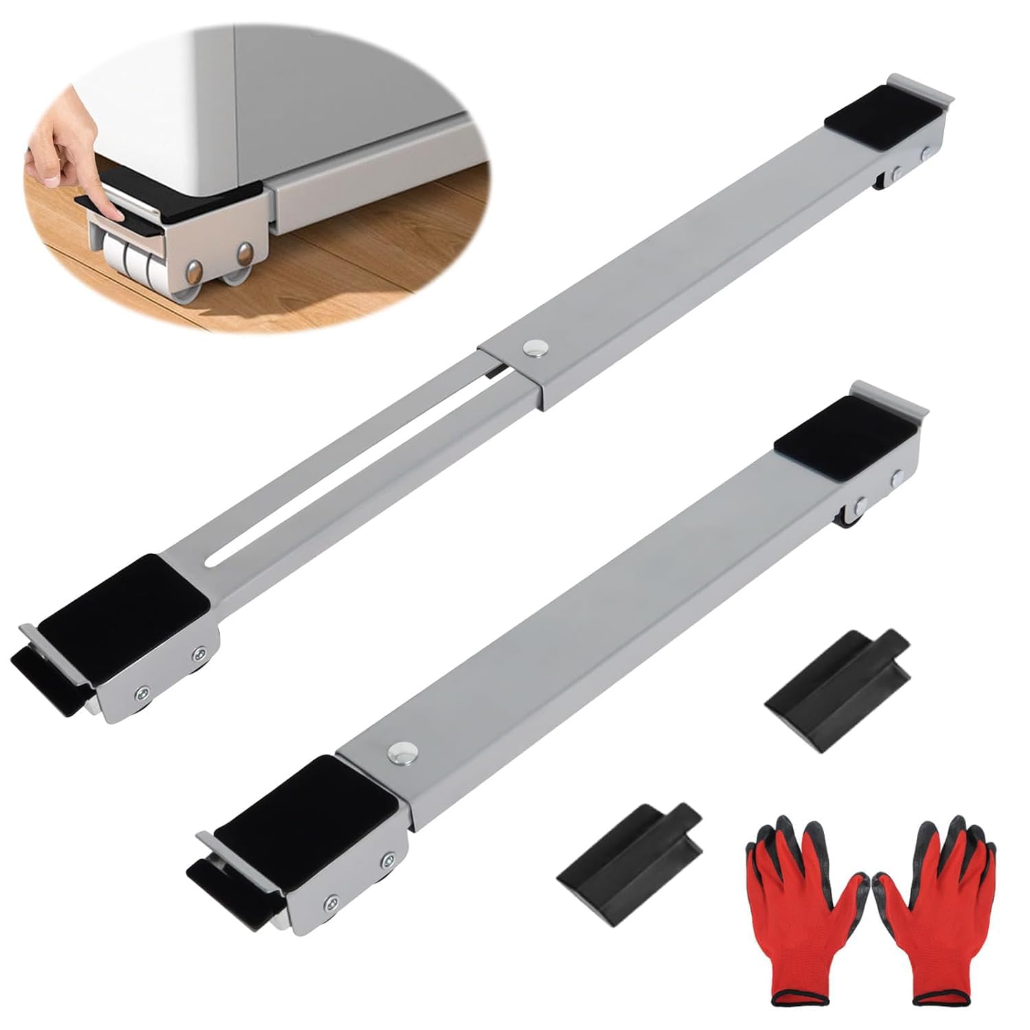 Poweka Appliance Rollers for Washing Machine，Furniture Wheels with Brake，Extendable from 18 to 28 Inches Load Bearing 300KG for Refrigerator and Sofa(Gray)