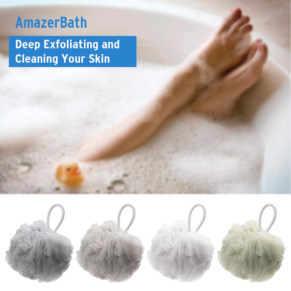 AmazerBath Shower Bath Sponge 75g Shower Loofahs Balls for Body Wash Men Women Bathroom-4 Pack (Neutral Colors): Beauty