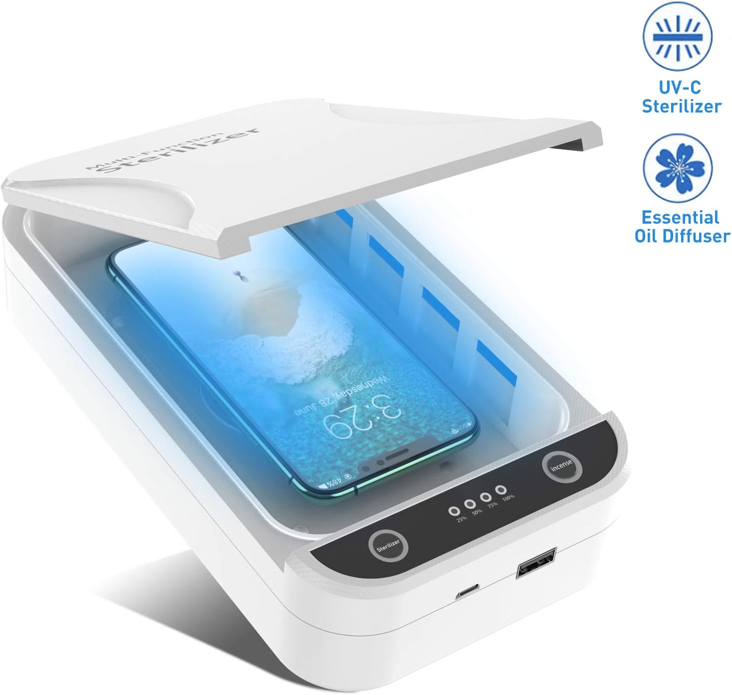 UV Cell Phone Sanitizer,Portable Smart Phone Sanitizer, Multifunction Aromatherapy Function Disinfector UV Cleaner Box with USB Charging for All iPhone Android Cellphone Toothbrush Jewelry Pacifier