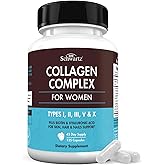 Hydrolyzed Collagen Peptide Capsules for Women - Multi Collagen Supplement Types I, II, III, V, X with Vitamin C, Biotin, Ker