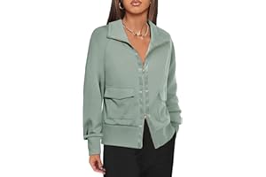Fisoew Women's Zip up Sweatshirt Collared Neck Long Sleeve Loose Casual Lightweight Jacket with Pockets
