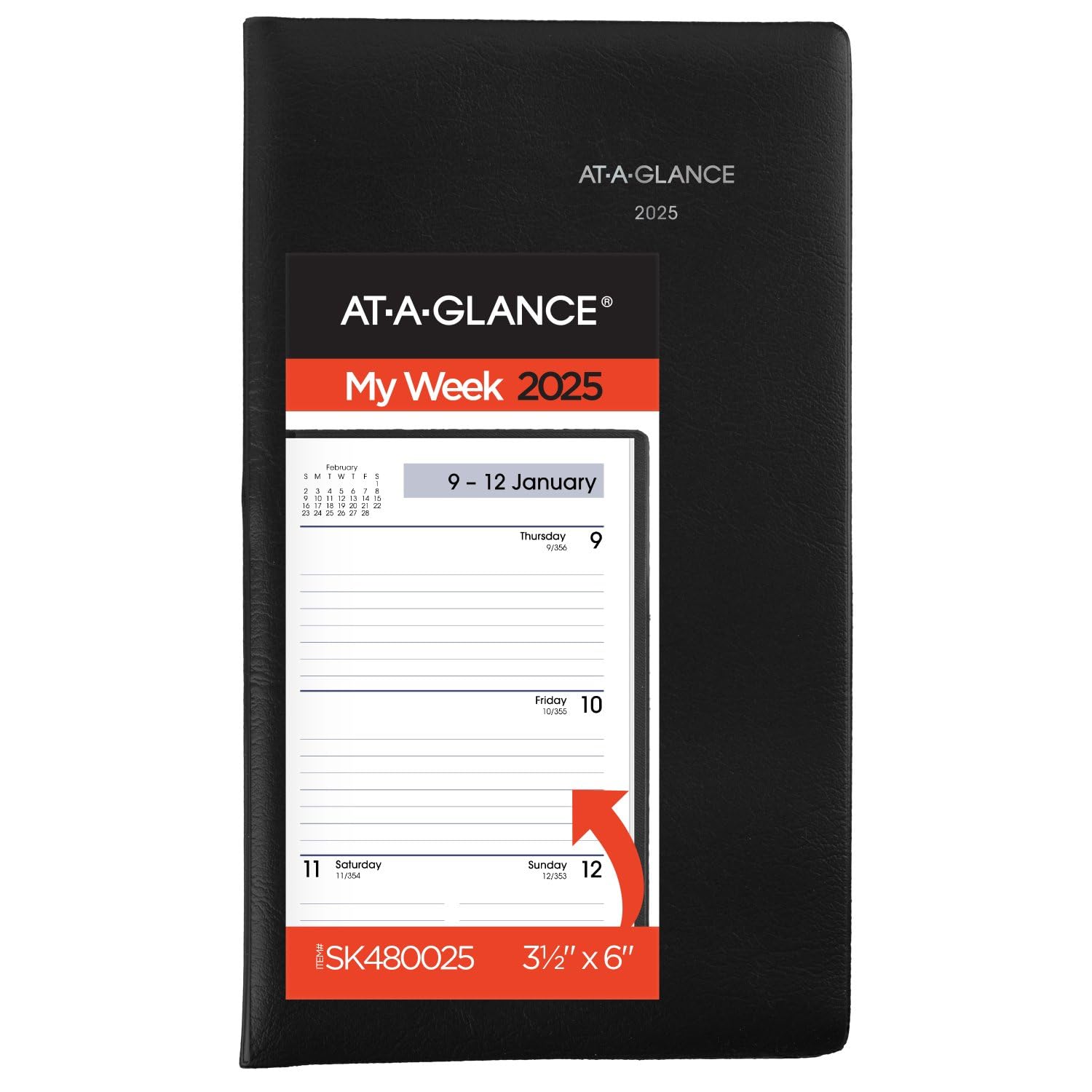 Photo 1 of AT-A-GLANCE 2025 Planner, Weekly, 3-1/2" x 6", Pocket Size, Open Scheduling, DayMinder, Black (SK480025)