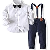 Kimocat Baby Boy Clothes Gentleman Clothing Suit for Newborn Baby Bow Tie Shirt + Suspender Trousers