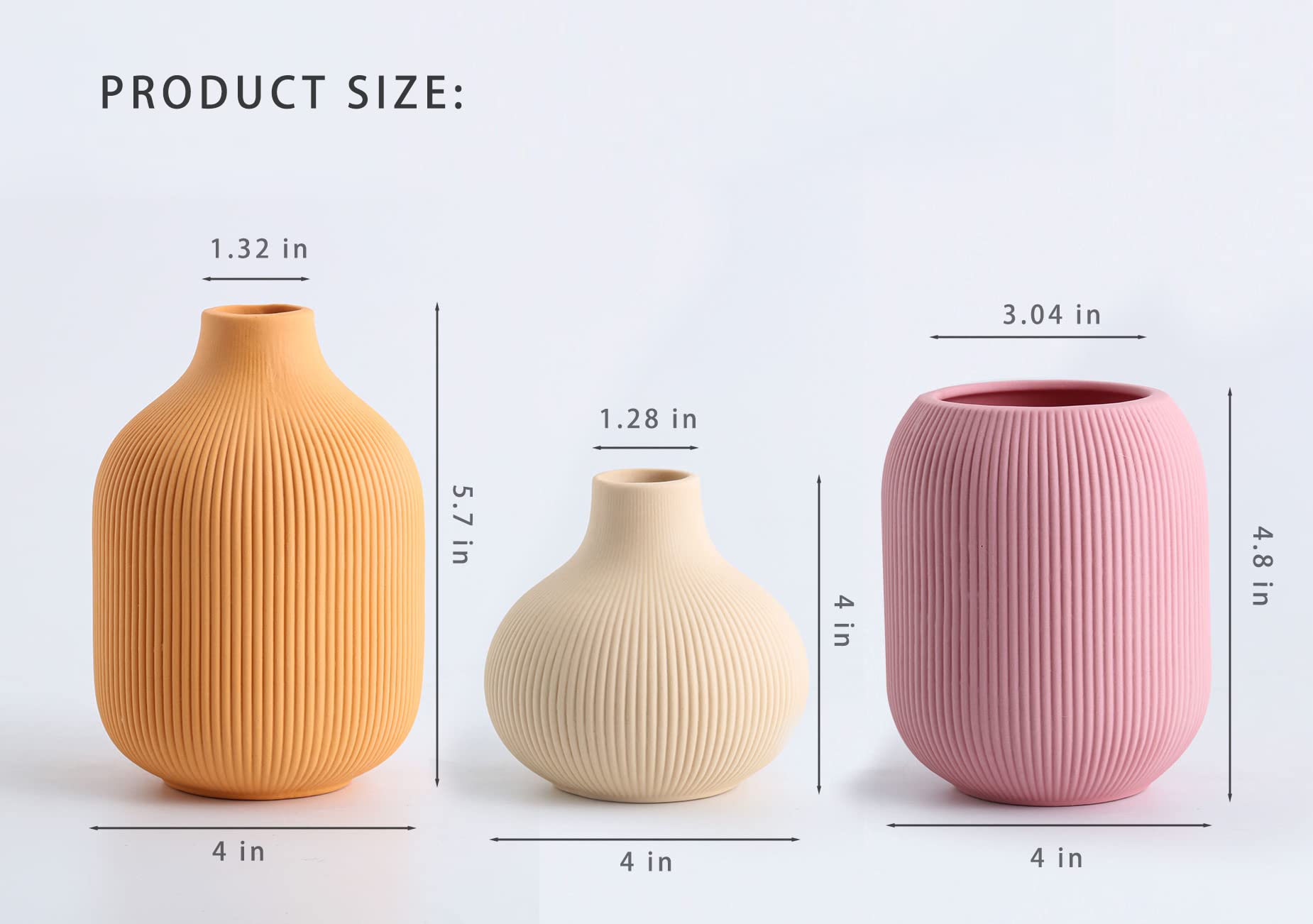 Ceramic Vase for Decor,Small Boho Vases Set for Home Decor,Modern Minimalist Farmhouse Decor,Decorative Bud Vases for Shelf Decor,Table, Bookshelf, Mantel and Entryway(Pink+Light Yellow+Orange) - Image 5